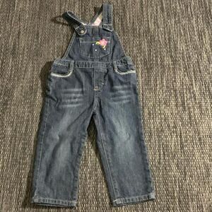 OSHKOSH Genuine Kids Premium Denim vintage overalls Embroidered Flower Blue
